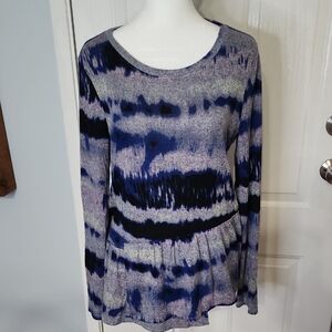 Simply Vera Vera Wang Navy and Gray Patterned Blouse